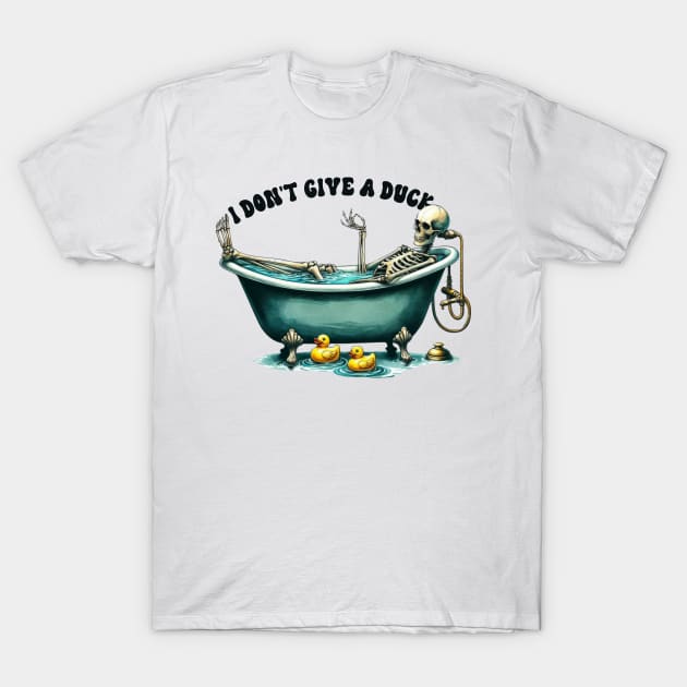 I Don't Give a Duck Skeleton Relaxing in Bathtub Dark Weird T-Shirt by ThatVibe